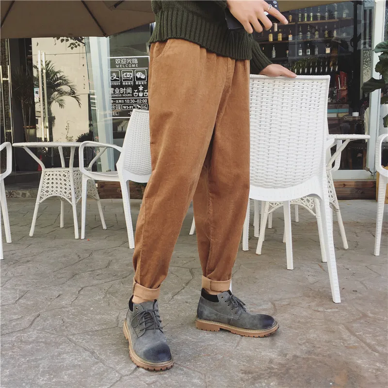 Мужские вельветовые брюки повседневные однотонные в стиле ретро уличная одежда