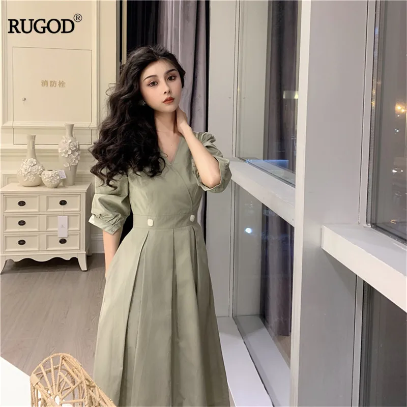 RUGOD, женское летнее платье, элегантное, v-образный вырез, офисное, для девушек, красивое платье, длинное, для вечеринок, платья, vestiodos