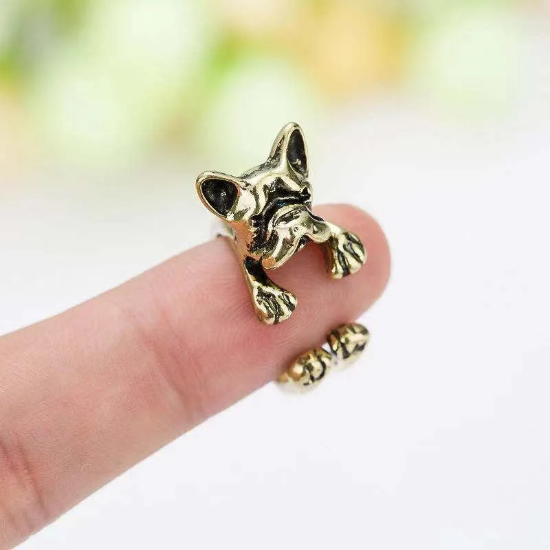 

2023 Cute Couples Matching Gothic Accessories Men's Woman's Ring Black Alloy Pug Open Ring Gold Jewelry Girl Gift Anillos Mujer
