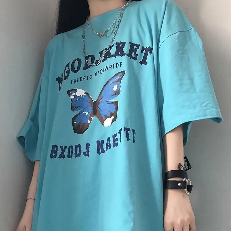 

2021 Butterfly Women T-Shirts Summer Casual Loose Short Sleeve Streetwear Female Harajuku Crop Top Cotton Girls Tops Tees PD096