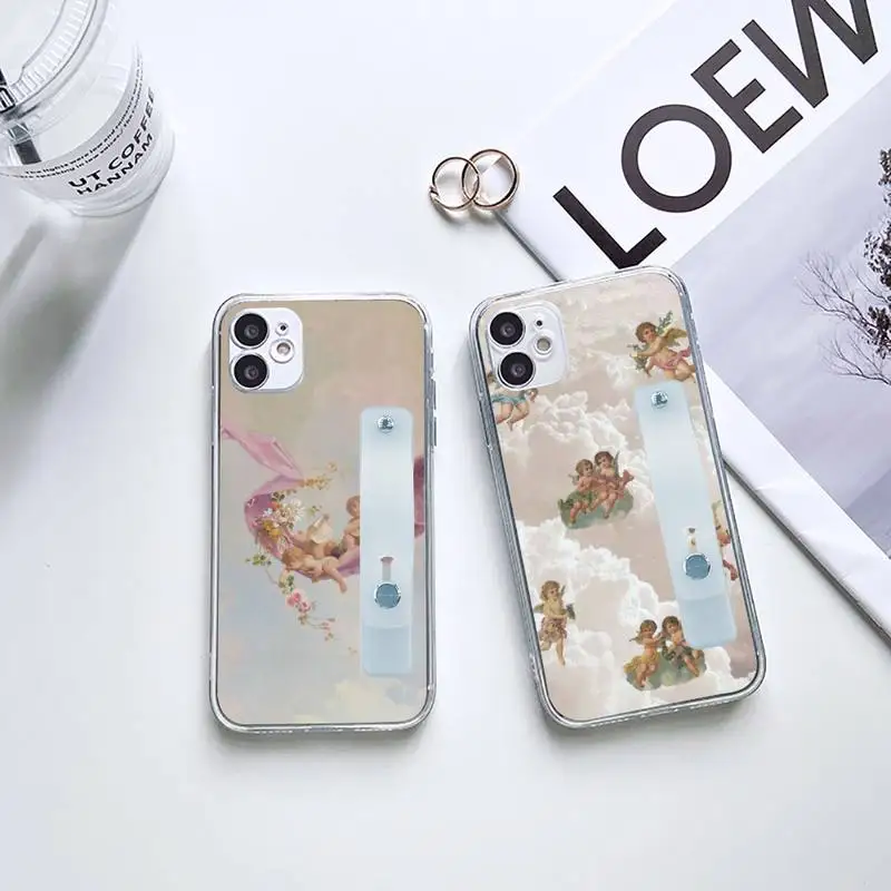 

Art Renaissance angels Phone Case Wrist Strap For iPhone 7 8 11 12 X XS XR MINI Pro Max Plus Hand Band Transparent Clear