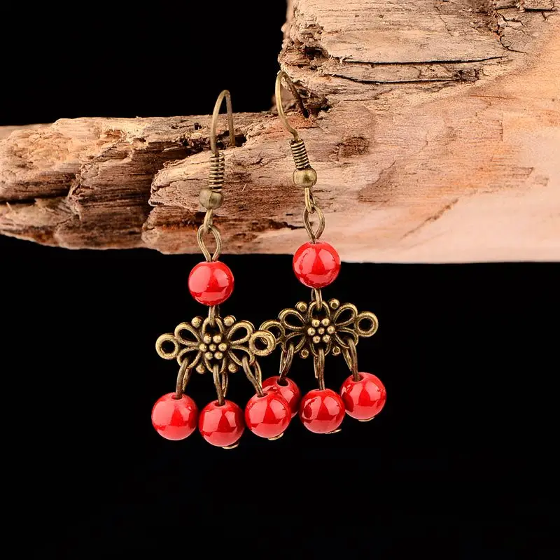 

Bohemian Earrings Vintage Dangle Hanging Earrings for Women Red Stone Earrings 2021 Trend Jewelry Accessories Gifts