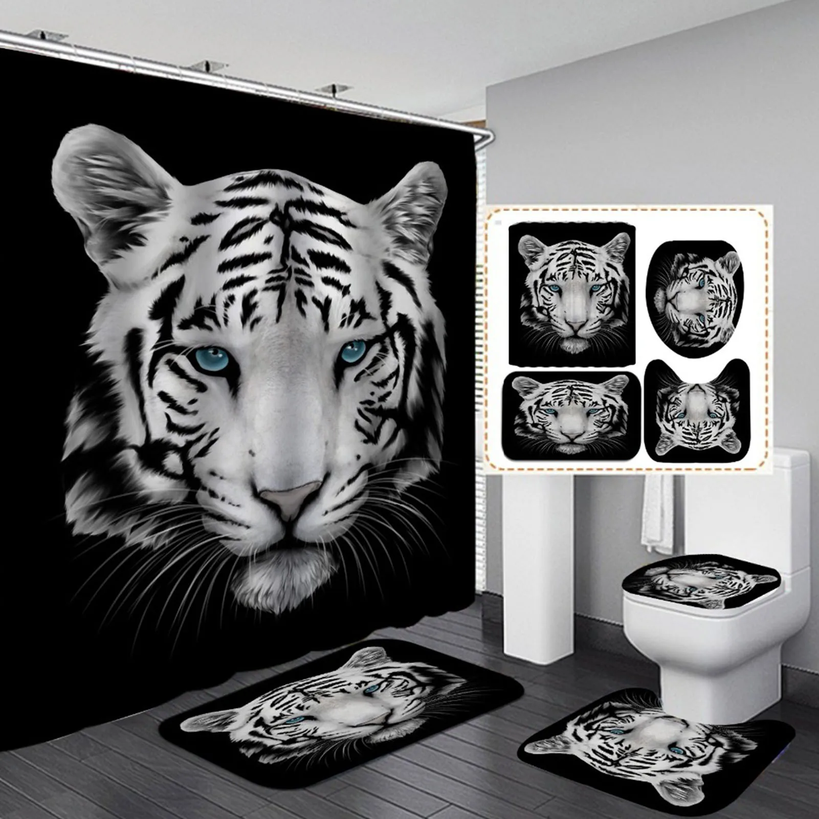 

4pcs / Set Of Tiger Shaped Anti Slip Mat Waterproof Bathtub Shower Curtain Bathroom Water Absorption Anti Slip Mat Household