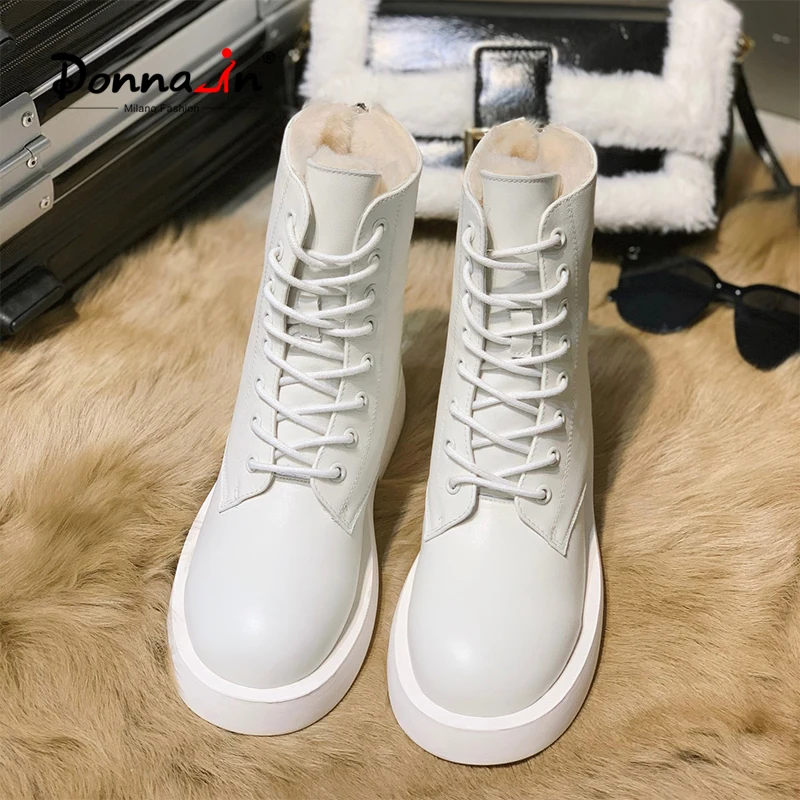 

Donna-in/Новинка 2021 года; Зимние сапоги; Белые Роскошные теплые шерстяные сапоги до середины икры; Женские ботильоны на шнуровке; Мягкая несколь...