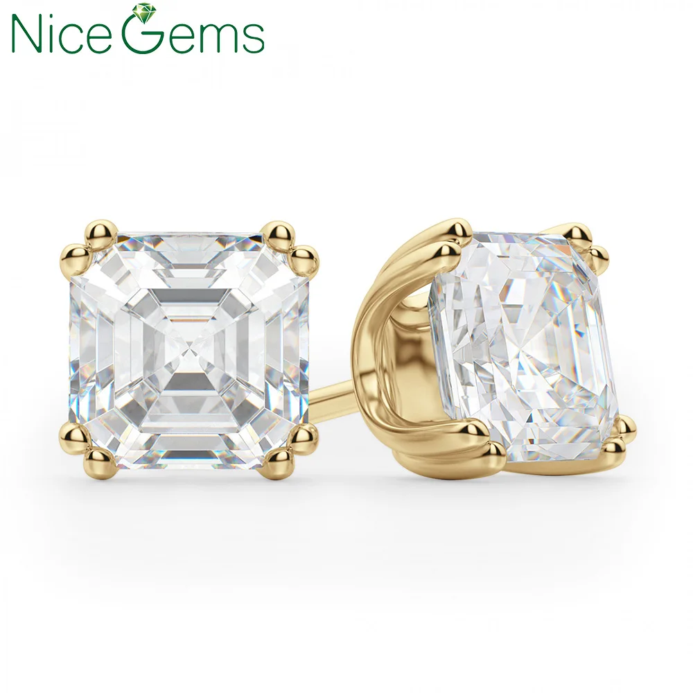 Серьги гвоздики NiceGems Женские однотонные Муассанит из желтого золота 14 к с 4