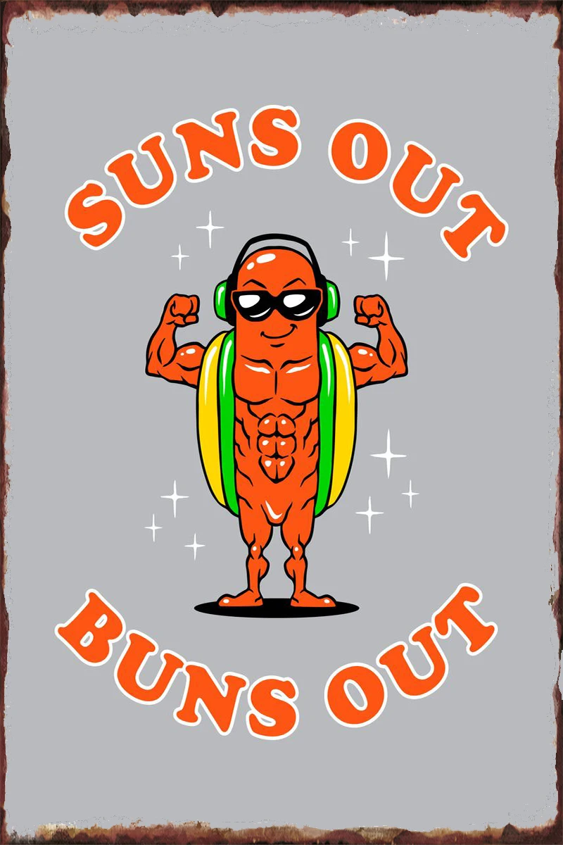 

Оловянная табличка Suns Out Buns Out для украшения комнаты, Ретро винтажный металлический знак, жестяные таблички, Настенный декор для искусства, м...