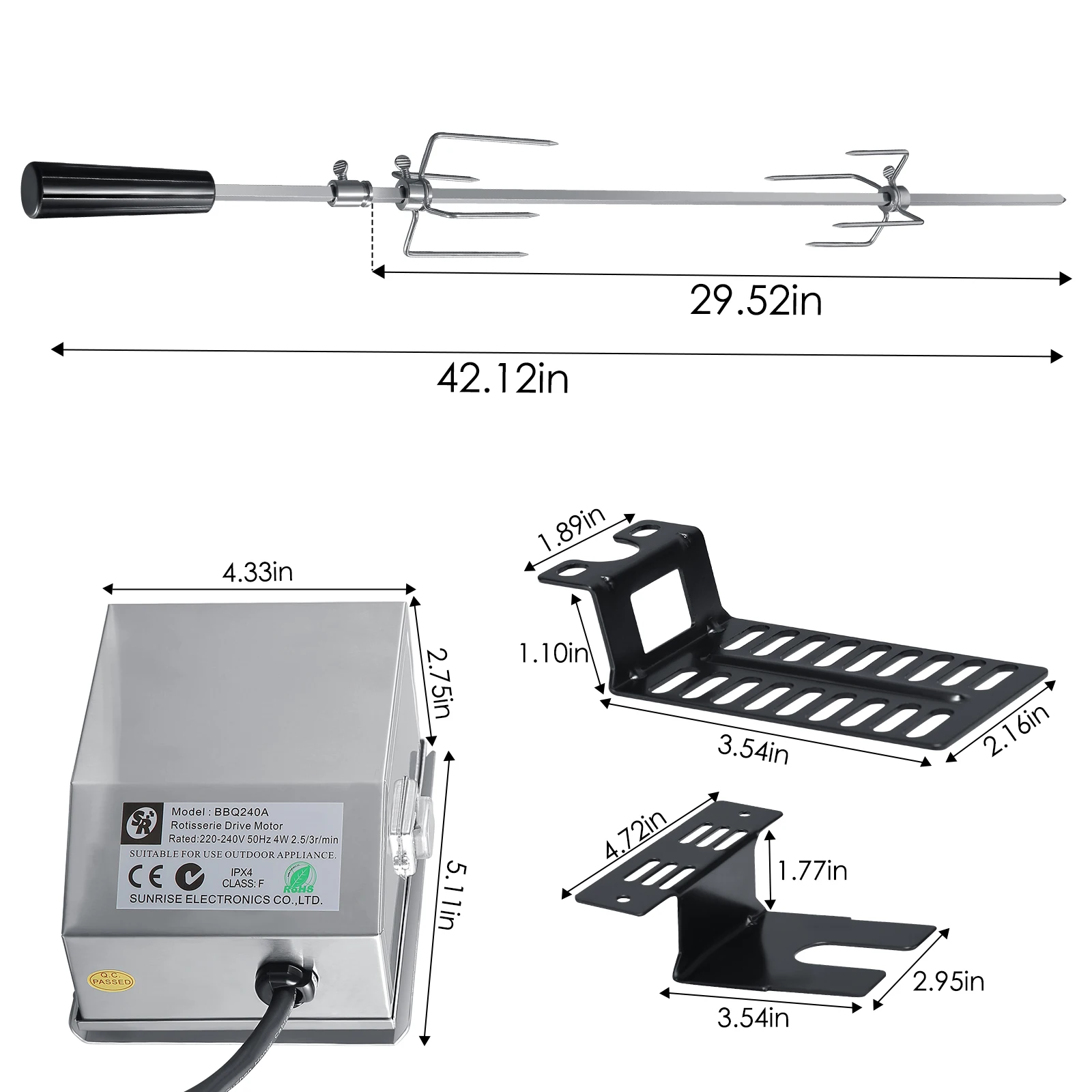 

Outdoor Electric Rotisador BBQ Pig Chicken Beef Roast Rod Kit Grill Tools Stainless Steel Barbecue Fork For Barbecue Stove