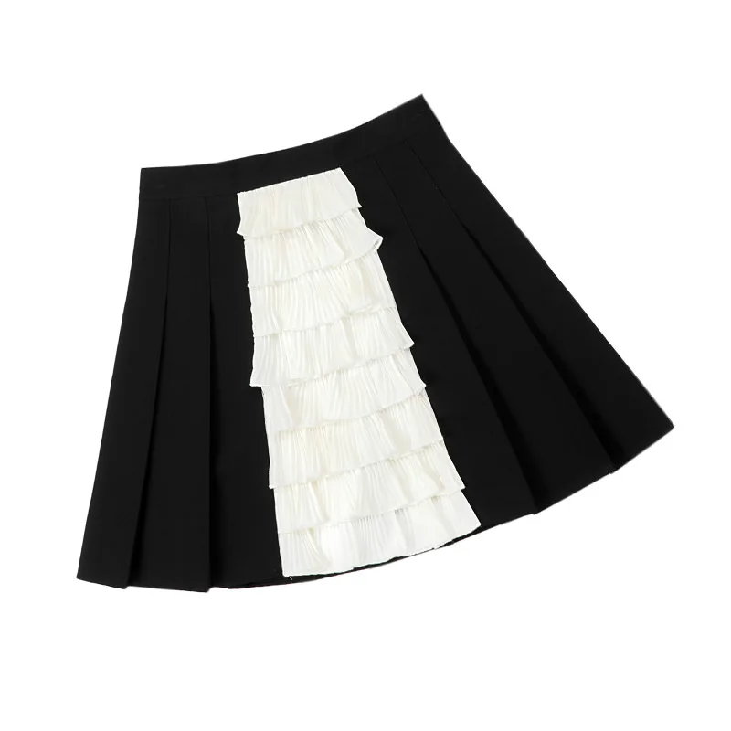 

Женская плиссированная мини-юбка с завышенной талией, однотонная трапециевидная юбка с лентами, в готическом стиле, уличная одежда для вече...