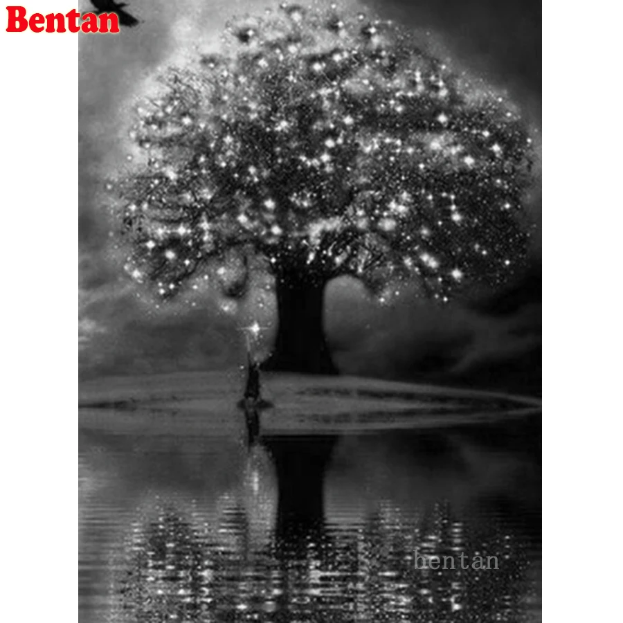 Абстрактное дерево птица черно-белое искусство 5d алмазная живопись полная