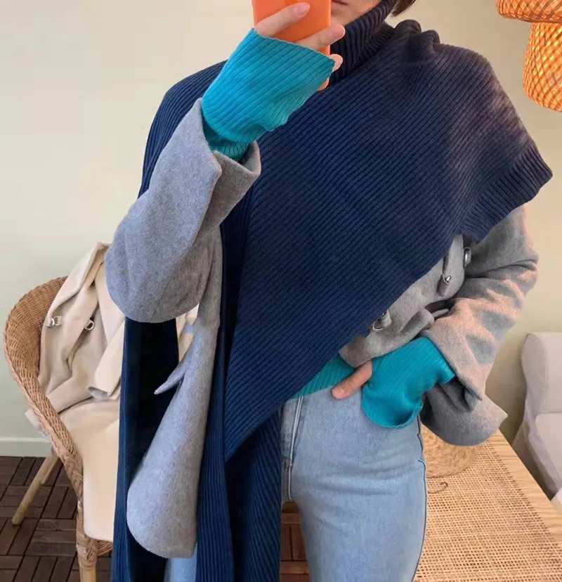 

Long Sleeve Spring New Autumn Chic Jumper Knitted Loose Fashion Pullover Femme Turtleneck Irregular Scarf Cape Fashion 2021