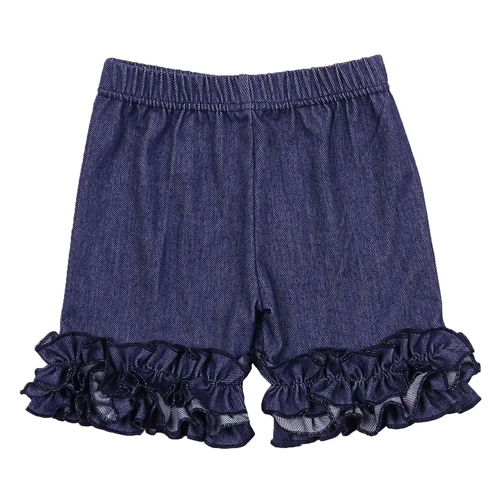 denim MUDBALA/Одежда для маленьких детей; хлопковые короткие шорты для девочек; шорты с оборками для маленьких девочек - Цвет: denim