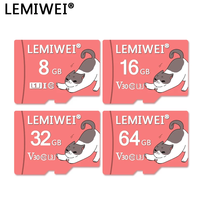 

Lemiwei TF Card 64GB Pet Series Cute Cat Memory Card Mini Camera Card 32GB Flash Card C10 V30 16GB 8GB U1 For Driving Recorder