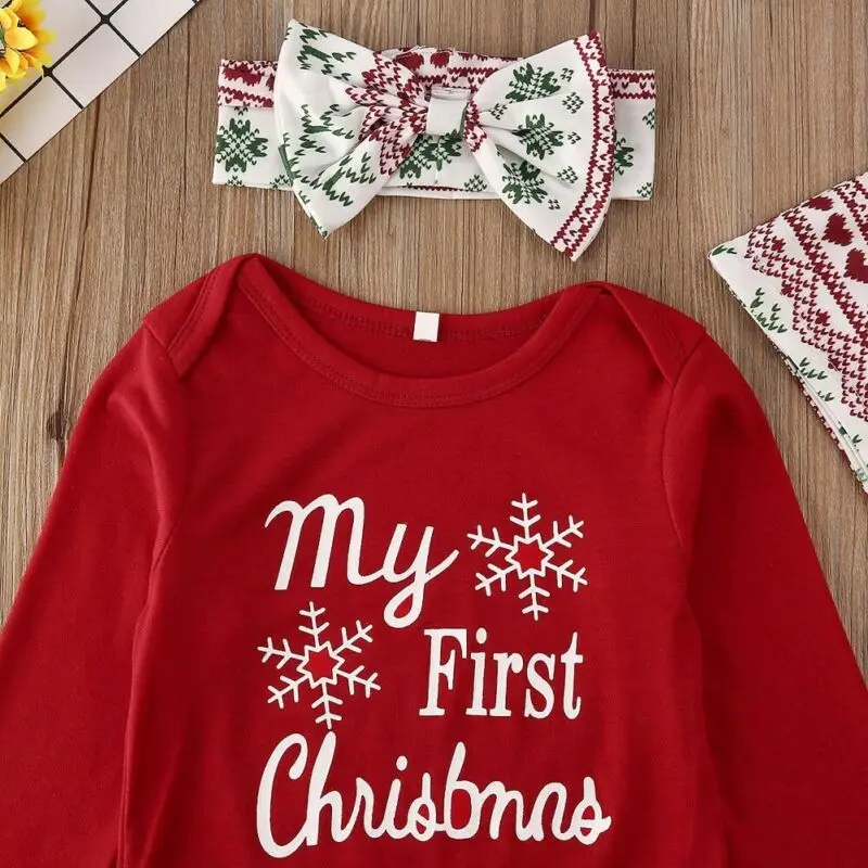 

Imcute Baby Spring Autumn Fashion My 1st Christmas Infant Baby Girls Boys Clothes Romper Top Pants 4Pcs Outfits
