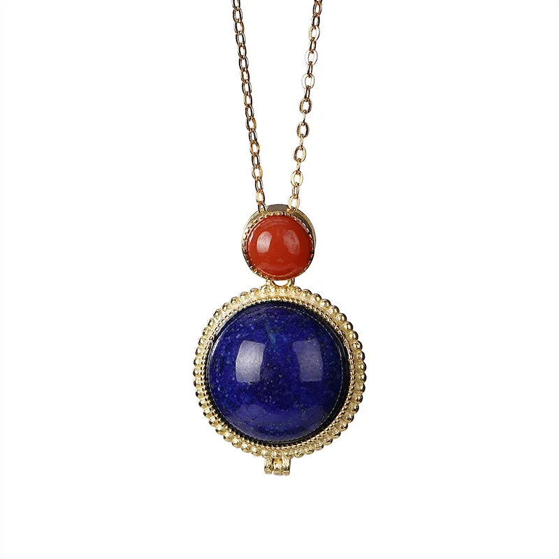 

S925 sterling silver gold-plated natural lapis lazuli pendant vintage perfume bag niche for a statue of the Buddha Women's