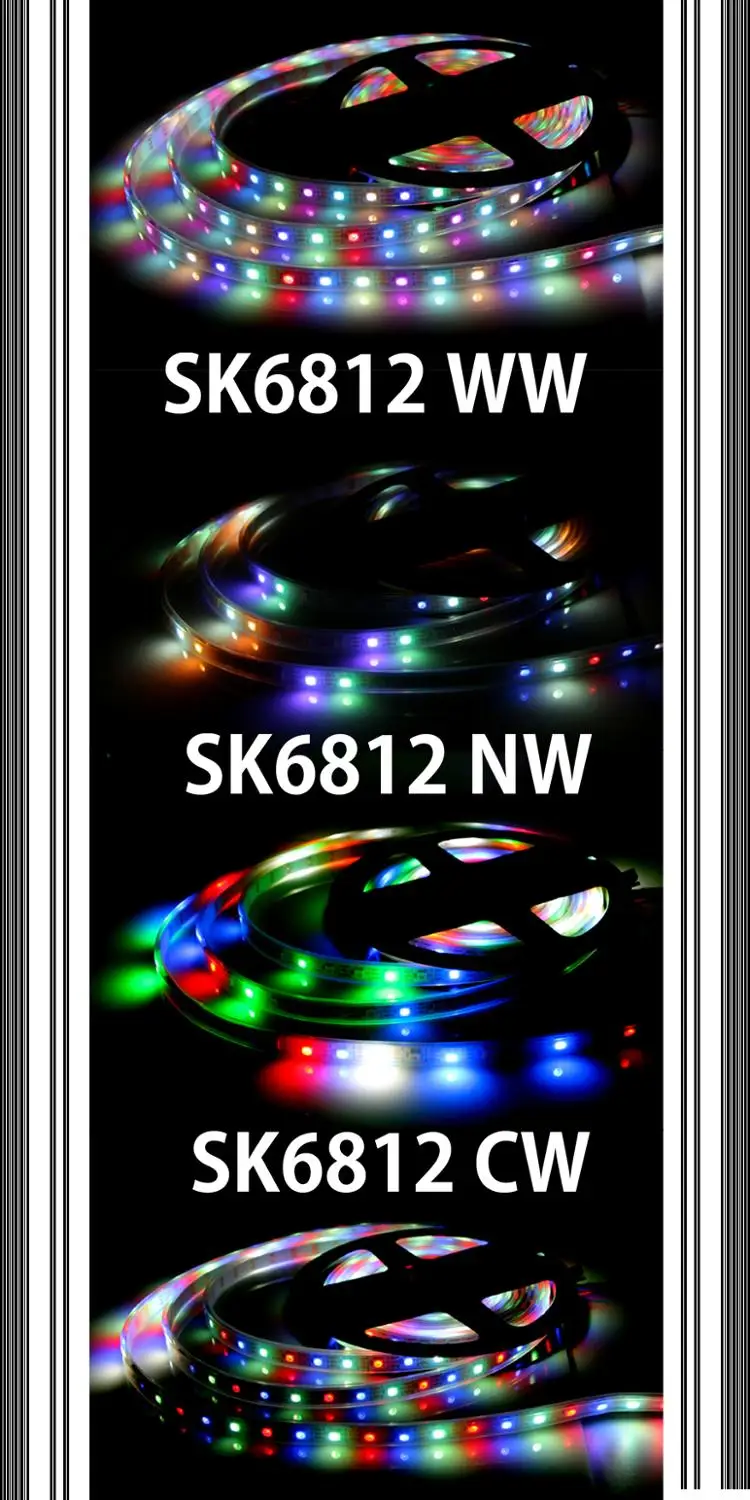 5 в 1 м SK6812 (аналогичный WS2812B) 30/60/144 светодиодов/Pixel/m 4 RGBW + CW/NW/WW Адресуемая