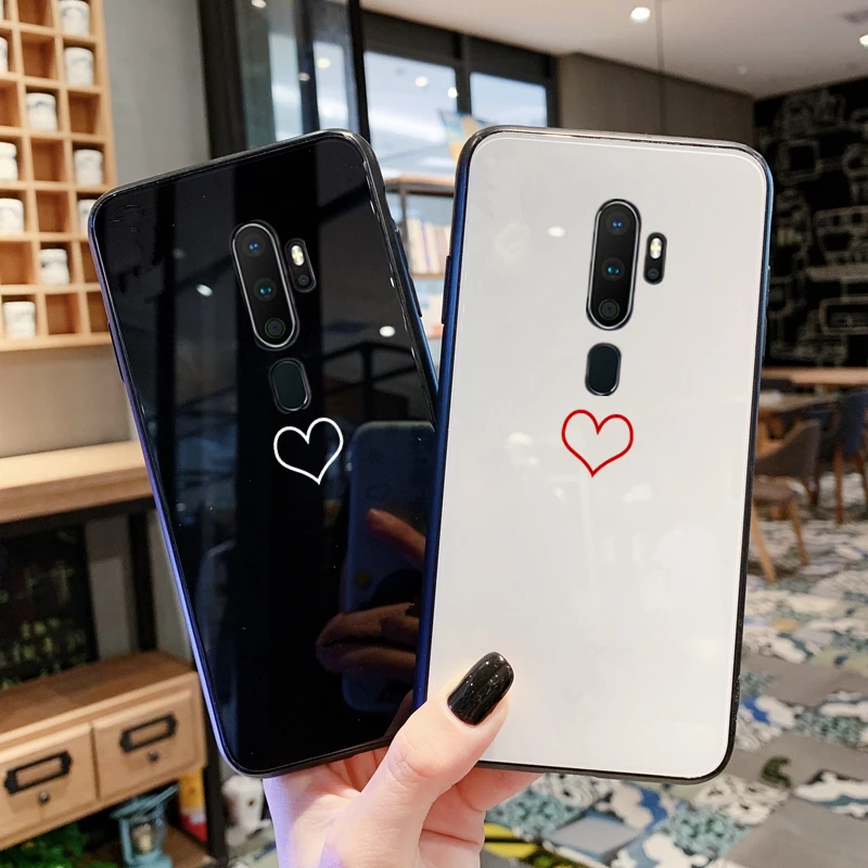 

For oppo A9 2020 A5 A3 A5S A3S A7 2018 A11 A11X Case blank love Heart Hard glass soft Silicone Cover For OPPO A9 A5 2020 funda