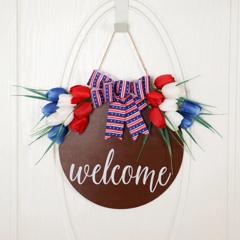 

Modern Style Fashion Trend Practical Wooden Hanging Sign Front Door Wreath Independence Day Flag Day Hanging Decoration