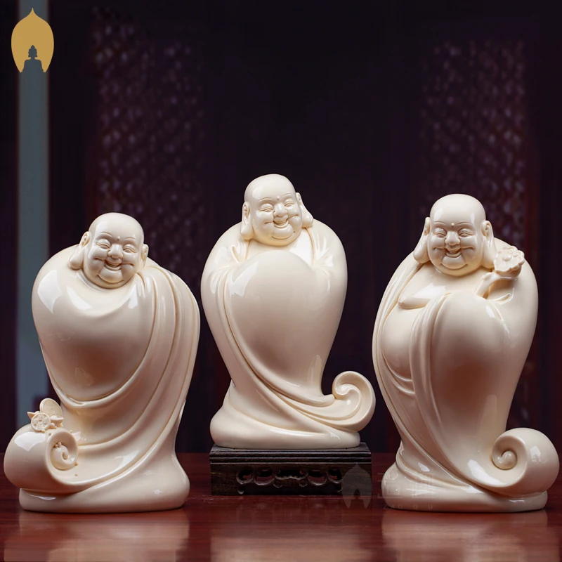

Набор 3p высококачественная керамическая статуя счастливого Будды Maitreya, Азия, дом, магазин, компания, хранилище, удача, скульптура Руи, Бог богатства