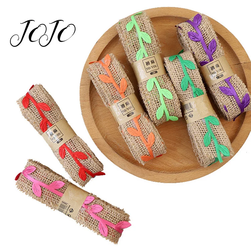 

JOJO BOWS 30mm 2m Hemp Burlap Ribbon For Craft Colorful Leaf Decorative Tape For Wrapping Material Home Decoration DIY Supplies