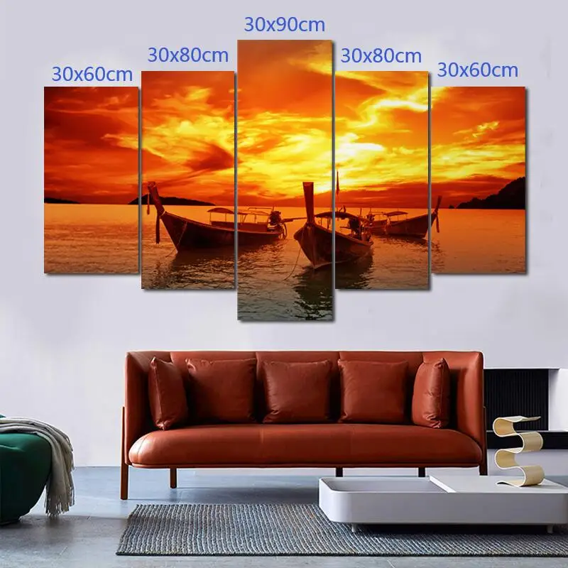 

SELFLESSLY 5 Panels/Set Sunset Boat Ship Landscape Pictures Canvas Painting Posters Prints Wall Art For Living Room Home Decor
