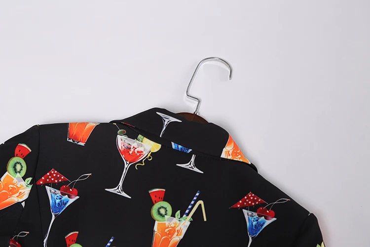SEQINYY Black Blazer Autumn New Fashion Design Long Sleeve Women Wine Glass Printed Female Jacket