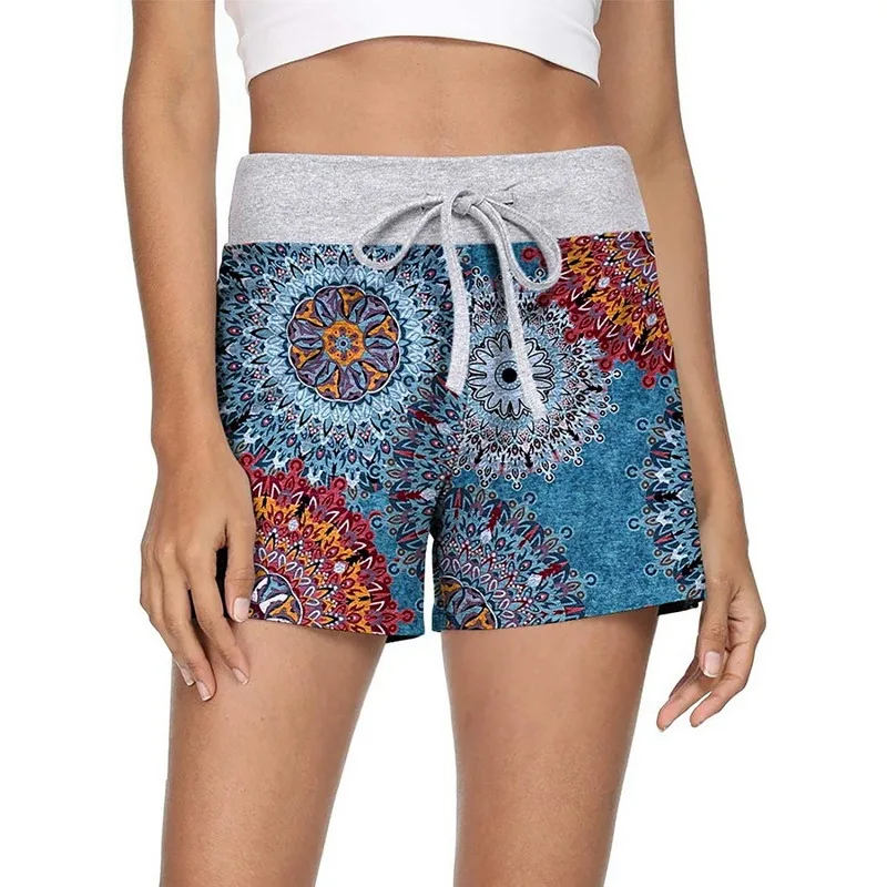 

SHUJIN 2021 Summer Drawstring Print Shorts Female Elastic High Waist Loose Shorts Women Fashion Soft Beach Casual Sport Shorts