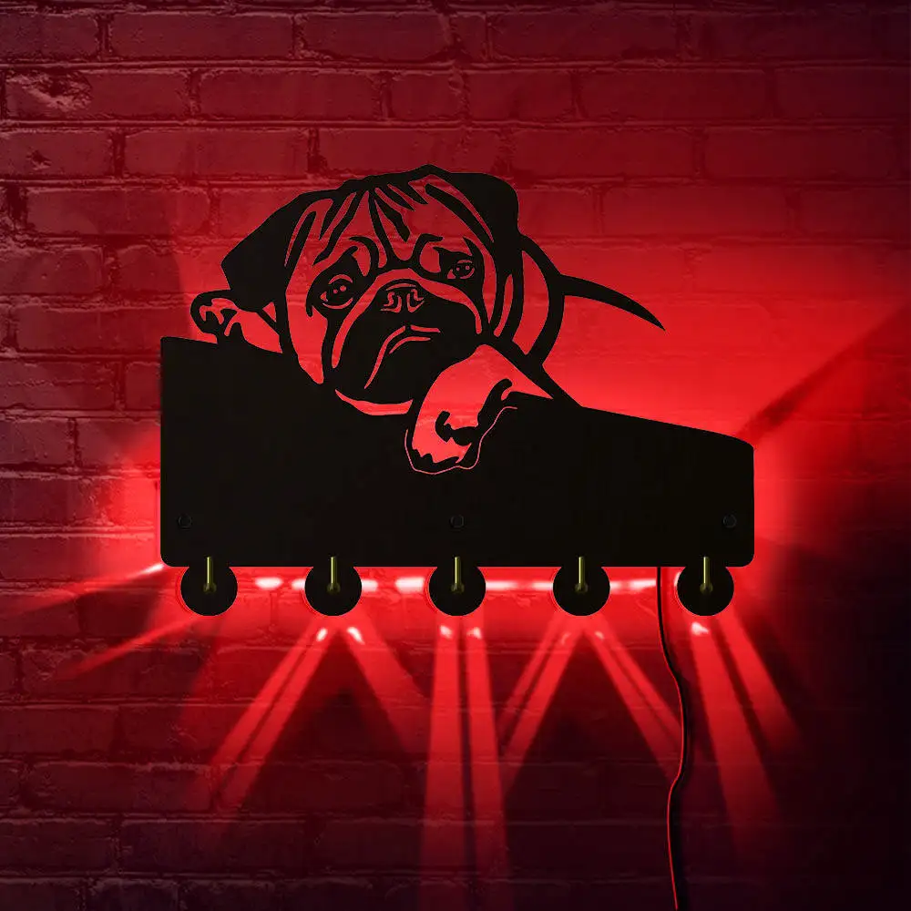 Английский бульдог собака LED настенное пальто крючок ключница искусство Декор