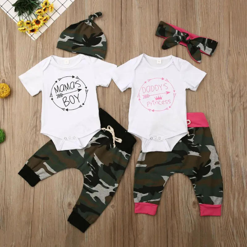 

Newborn Kids Baby Girl Boys Camo Clothes T-shirt Romper Pants Tracksuit Outfits Set
