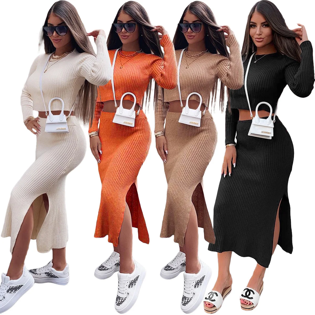 

Women's Autumn Winter Pit Sweater Skirt Two Piece Set