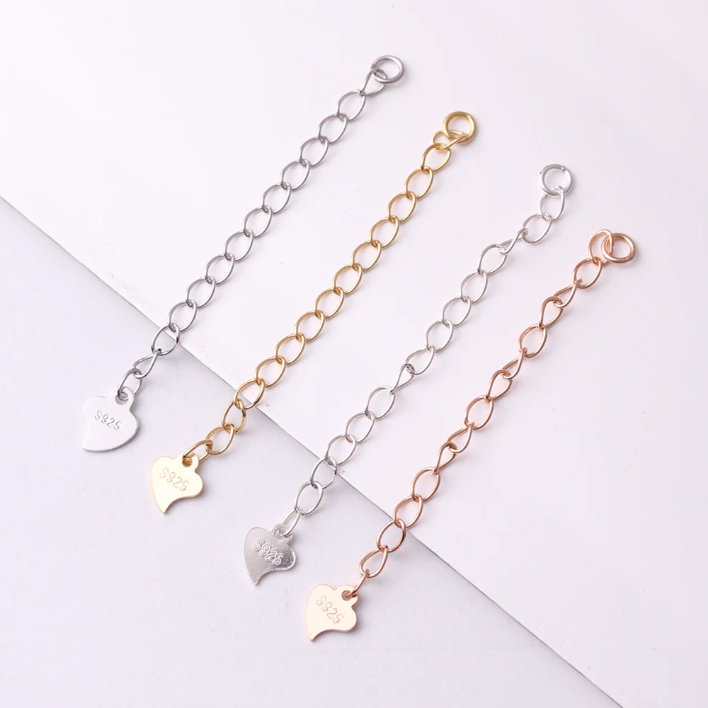 

3/4/5 cm 925 Sterling Silver Gold Extender Chain Heart Bracelet Tail Chain Extension Chain For Diy Jewelry Making Accessories