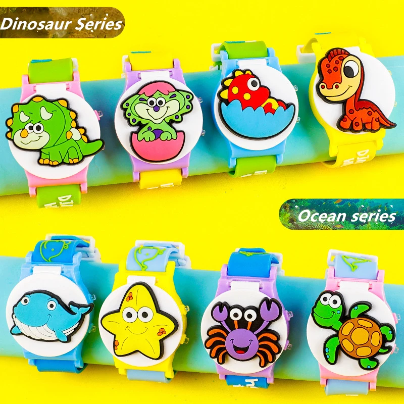 Электронные цифровые часы для детей подарок на старт школы мультяшный динозавр
