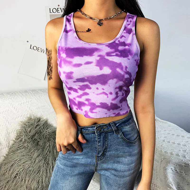 

Summer style camouflage shoulder strap Screw thread vest for lady 20054P European and American slim sporty Exposed navel tops