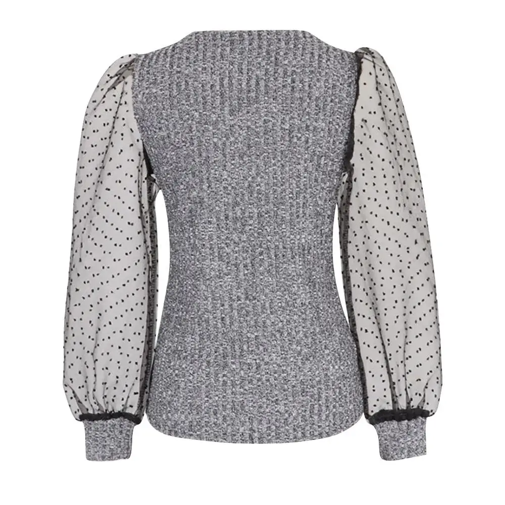 2019 модная женская блузка рубашка перспективная сетчатая с пышными рукавами