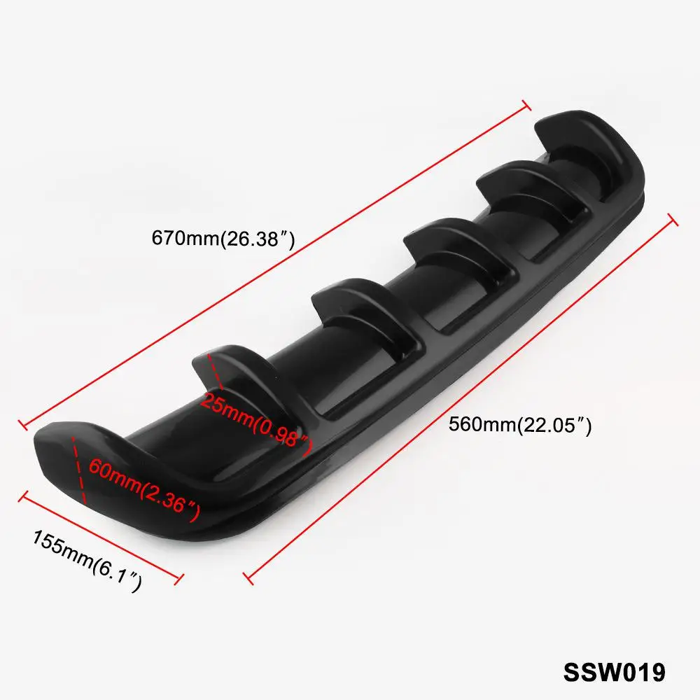 

25"x 5" Universal Car Kit Rear Bumper Cover Trim Shark Fin Spoiler Lip Diffuser Car Auto Accessories Rear Bumper Spoiler Cover