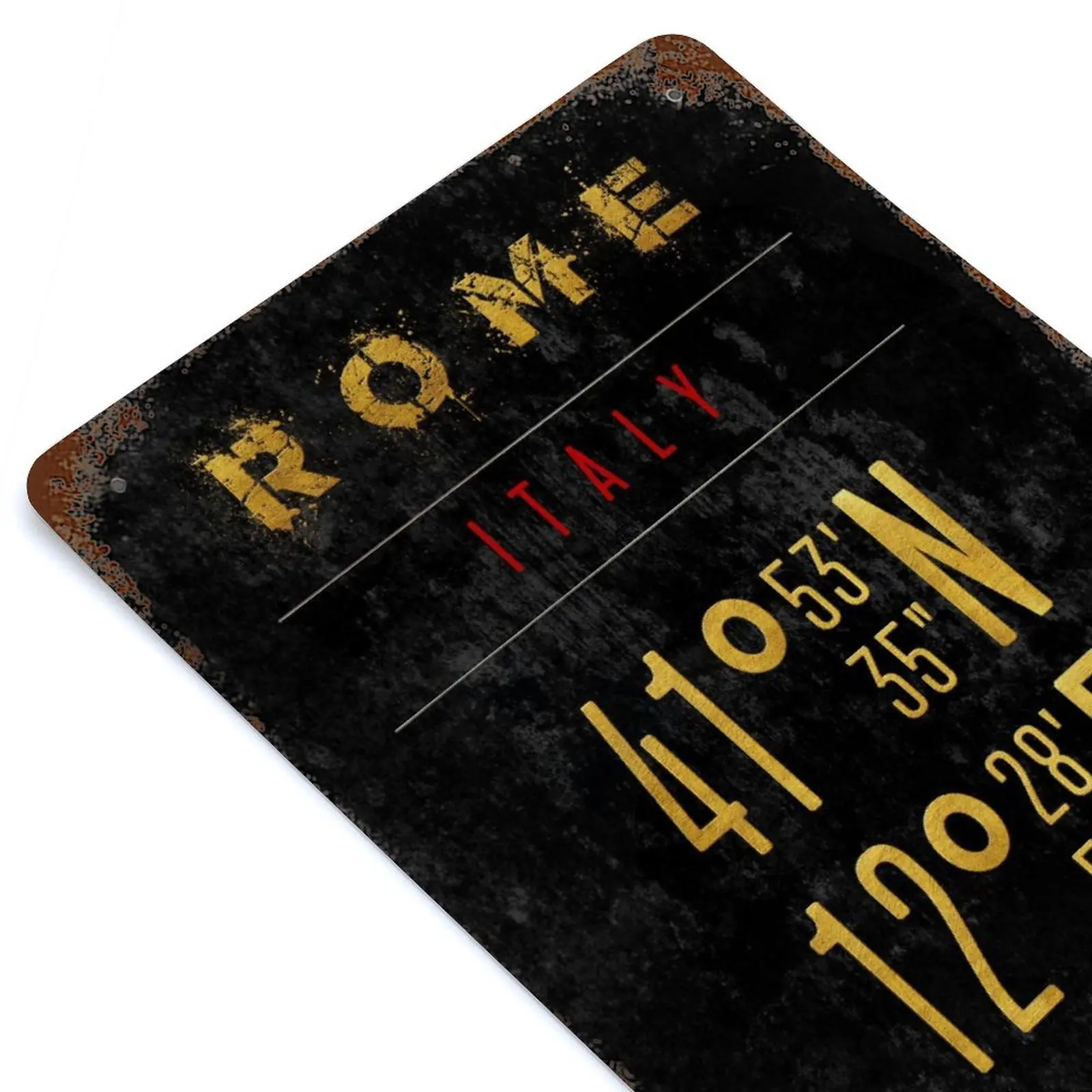 

Rome Golden Coordinates Printed Retro Metal Poster Decor Home Wall Decoration Tin Sign Plaque