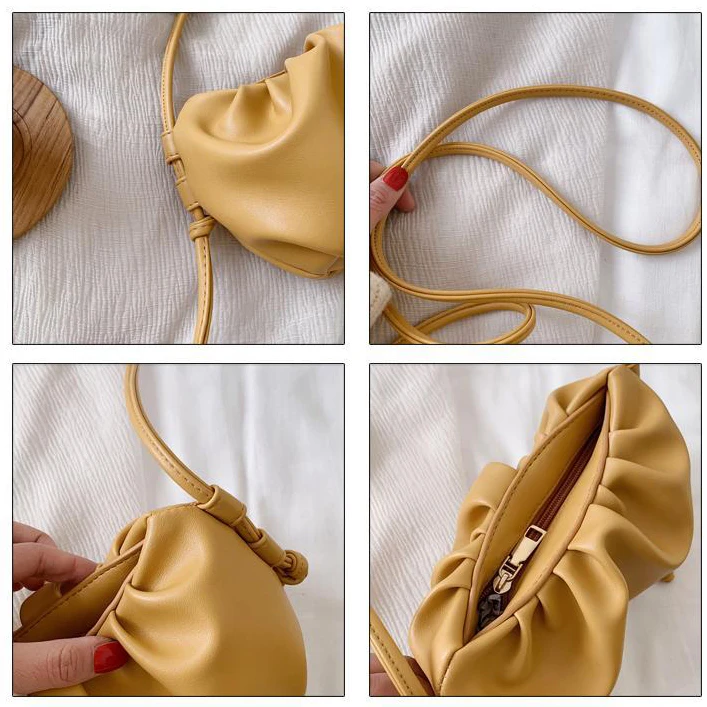 

Female Clutch High Quality Summer Thick Chain Ruched Shoulder Bags For Women Soft PU Leather Underarm Pouch 2021 Gift