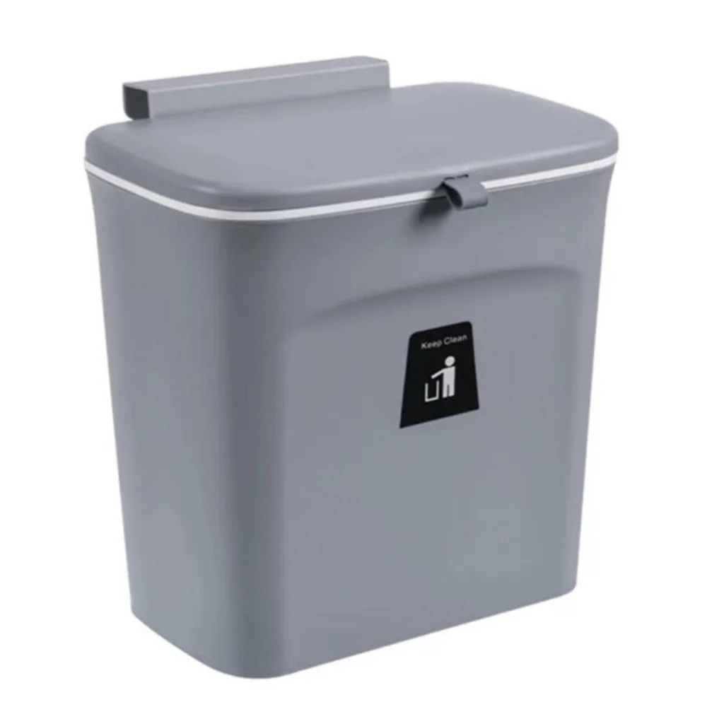

Kitchen Wall Mount Trash Can Hanging Wastebasket Punch Free Garbage Bin with Lid