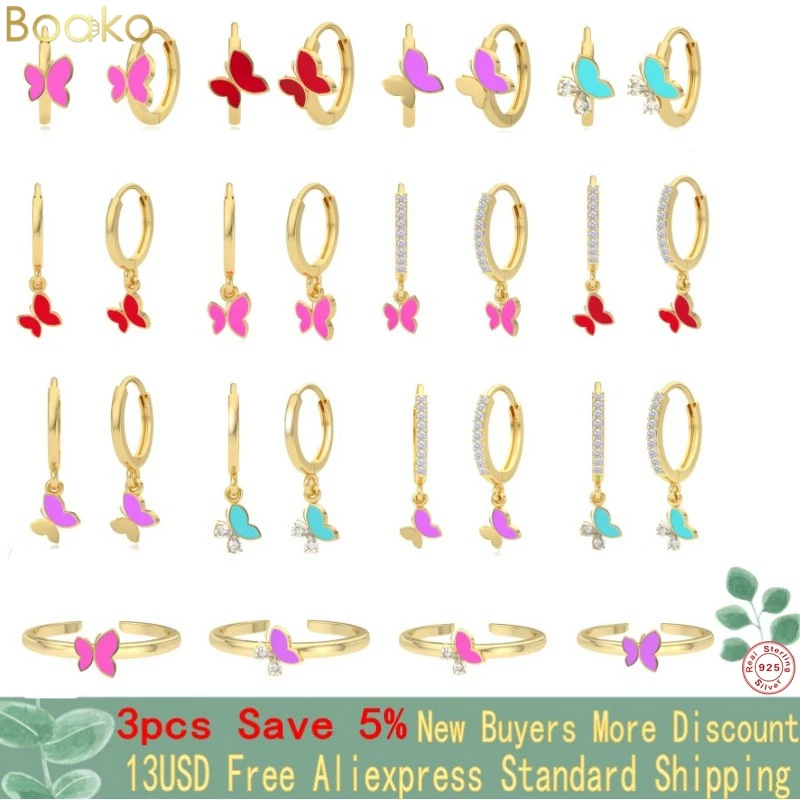 Женские серьги-обручи в виде бабочки из серебра 925 пробы | Украшения и аксессуары