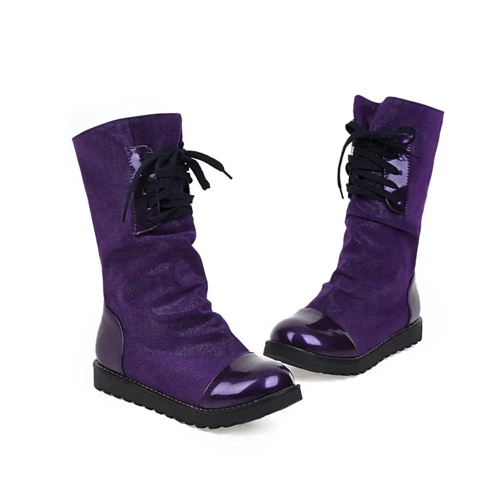 Purple Прямая поставка; коллекция года; женская модная обувь; красные ботинки; короткие ботинки на плоской подошве; женские кожаные ботильоны; женская зимняя теплая обувь на шнуровке; Botas - Цвет: Purple