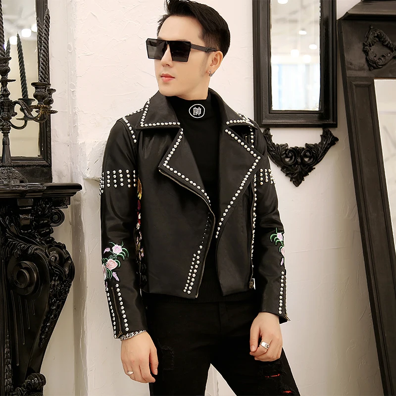 2019 черные кожаные куртки мужские бомберы PU повседневные Chaqueta De Cuero мото заклепки