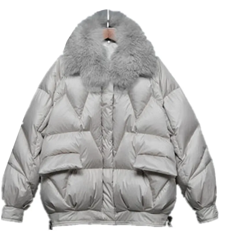 

2020 Fashion Parker Bread Big Fur Collar Down Jacket Women Short Fox Fur Coat Winter Down Jacket Women 90% White Duck Down A20