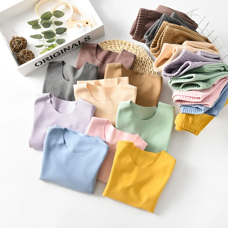 Зимняя одежда для малышей пижамы мальчиков и девочек комплект одежды с длинными