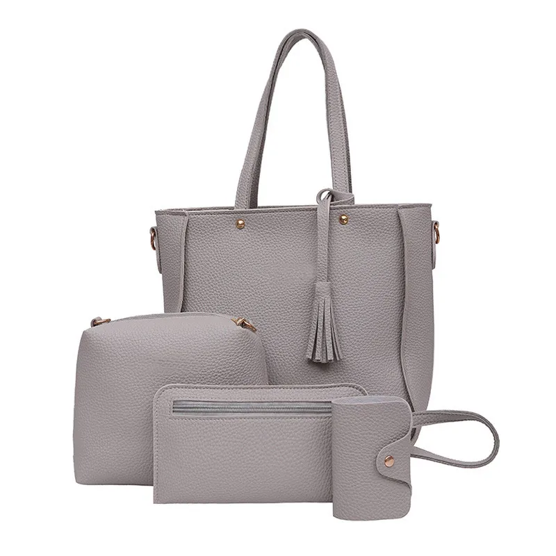 

4Pcs/Set Fashion Women Messenger Bags Zipped Tassels Leather Solid Color Handbag Ladies Girls Purse Shoulder Bag New