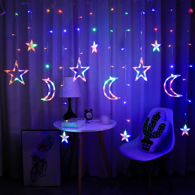 

3.5m 220v 110v Led Moon Star Fairy Curtain Lights Outdoor Led Twinkle String Lights For Home Party Wedding Festival Decor