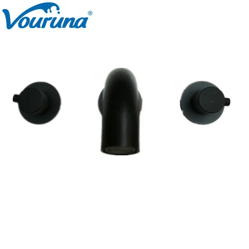 

Vouruna Double Handles Electroplate Black Basin Faucet Wall Mounted Hot and Cold Bathroom Sink Mixer Tap