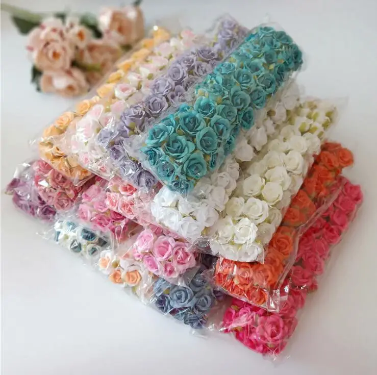 6 шт. Высокое качество шелковые розы мини 2 см Ремесло Цветы свадебное украшение Diy