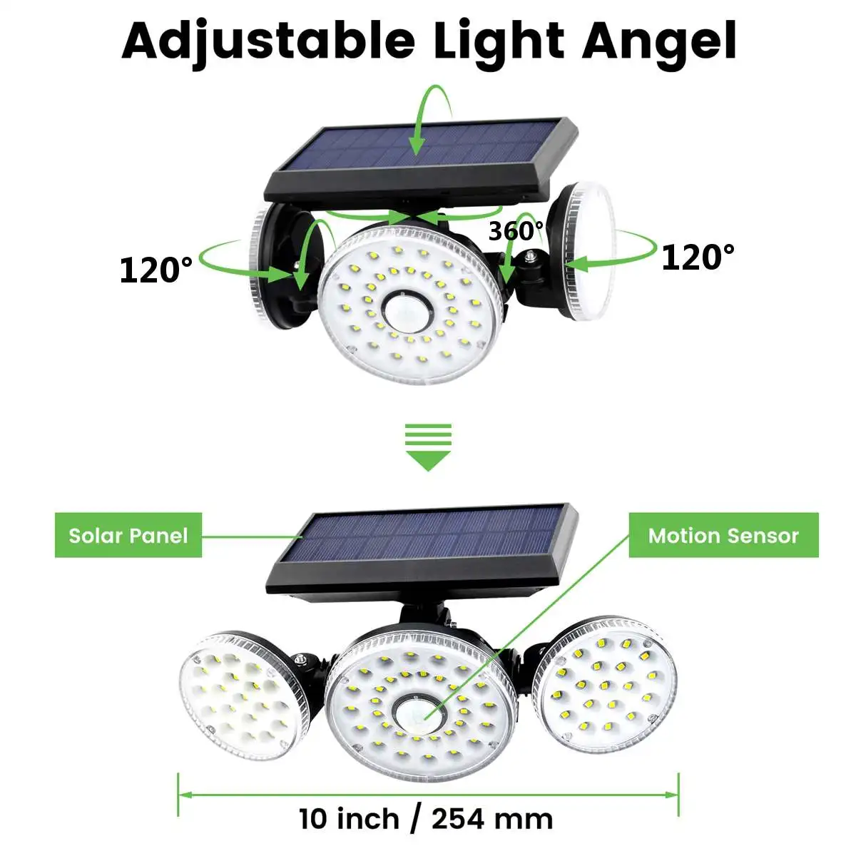 

Solar Lights Solar Powered Wall Lights with Dual Head Spotlights 360-Degree Solar Motion Security Night Lights for Yard Garden