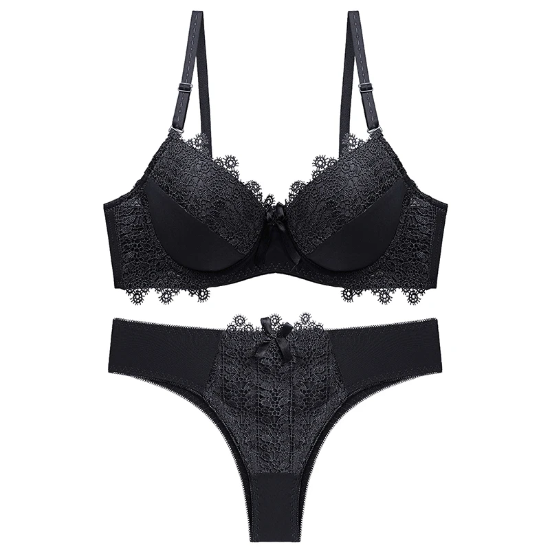 

SexyLace Women Underwear Set Green Underwire Lace Panty Bra Sets Adjusted Straps 3/4 Cup Padded Push Up Bra and Panty Set A B C