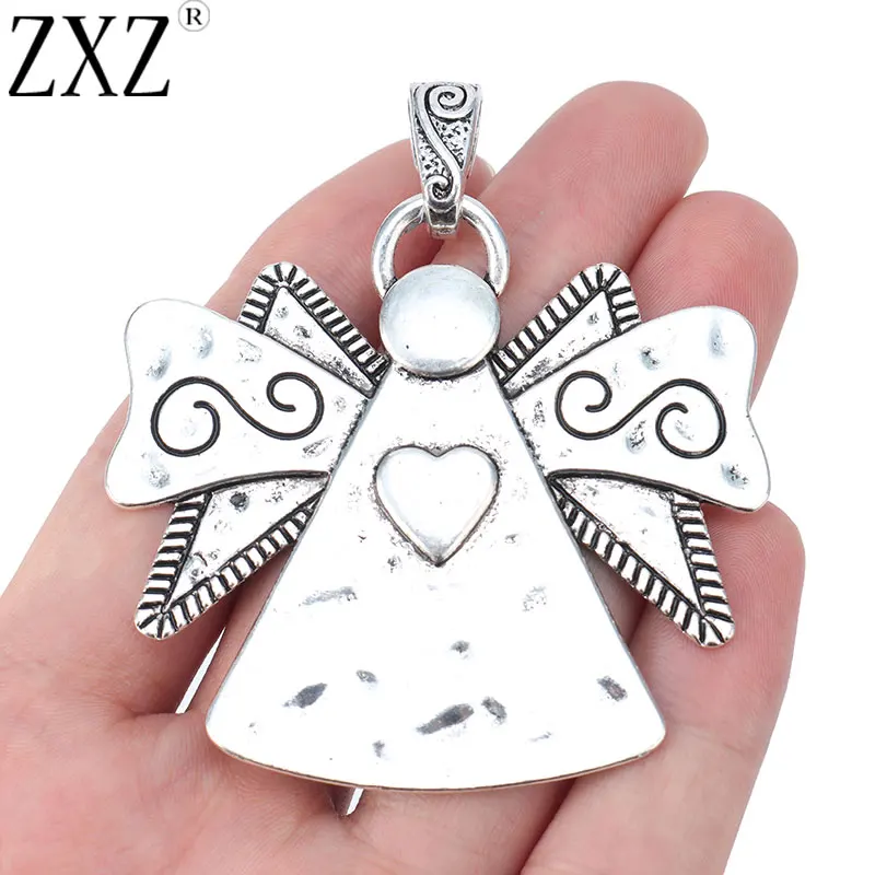 

ZXZ 2pcs Tibetan Silver Large Hammered Guardian Angel Charms Pendants For Necklace Jewelry Making Findings 71x62mm