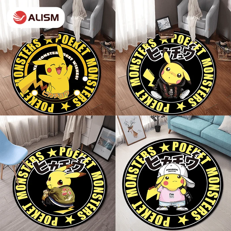 

New Cartoon Pokemon Non-Slip Gaming Mat Soft Flannel Round Rug For Children Living Room Rugs Bedroom Carpet Computer Chair Mats